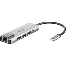 5-in-1 USB-C Hub mit HDMI/LAN grau (DUB-M520)