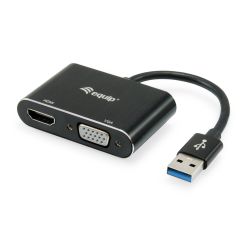 Equip Adapterkabel USB3.0->VGA/HDMI St/Bu 0.15m 1920x1080/60 (133386)