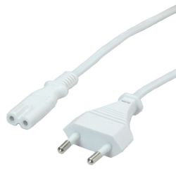 VALUE Netzkabel Euro-Flachstecker auf C7, 2polig, weiß,  (19.99.2090)