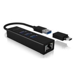 Icy Box IB-HUB1419-LAN Multiport-Adapter schwarz USB-A 3.0 (60844)