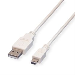 VALUE USB 2.0 Kabel, Typ A - 5-Pin Mini, weiß, 3 m (11.99.8730)