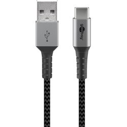 USB-C zu USB-A Textilkabel mit Metallsteckern 1m grau (49296)