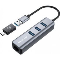 4-port USB-Hub mit LAN-Adapter USB-A 3.0 grau/schwarz (G-HUB31L-AC)