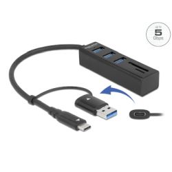 3-Port USB-Hub schwarz mit Cardreader (63859)