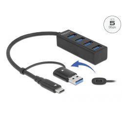 4-port USB-Hub schwarz USB-C 3.0 (63828)