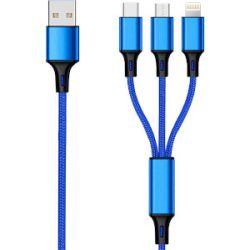 2GO 3 in 1 USB Ladekabel - blau - 150cm f. Micro-USB (797151)