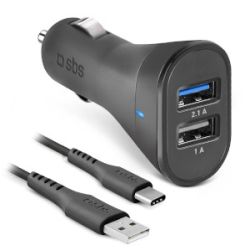 SBS KFZ-Ladegerät inkl. USB-C-Kabel (1m) 2,1A, 2x U (TEKITCRC2U21AUL)