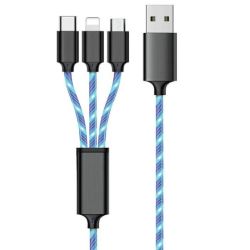 2GO 3in1 LED Kabel blau für Micro-USB + Apple + USB Type-C (797315)