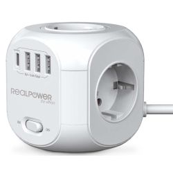 RealPower PowerBox 431 Steckdosenwürfel mit USB und USB C (404874)