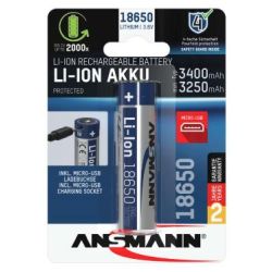 Ansm Li-Ion Akku 18650 3400 mAh  mit Micro-USB Ladebuchse (1307-0003)