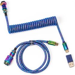 Premium Coiled Aviator Cable USB-C 1.08m rainbow plated blue (Cab-6)