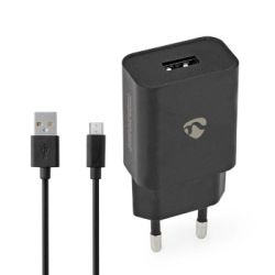 USB Netzladegerät 5W schwarz + Kabel USB-A zu Micro-USB (WCHAM105ABK)