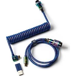 Premium Coiled Aviator Cable USB-C 1.08m rainbow plated blue (Cab-8)