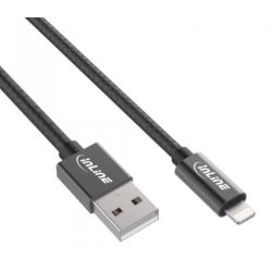 InLine Lightning USB Kabel, schwarz/Alu, 2m MFi-zertifiziert (31422B)