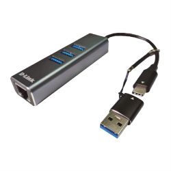 Gigabit Ethernet Adapter mit 3x USB-3.0 schwarz (DUB-2332)
