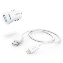 USB-A KFZ-Ladegerät weiß 2.4A + 1m Lightning Kabel weiß (201610)