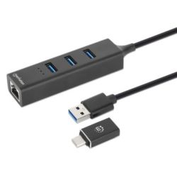 MANHATTAN 3-Port USB 3.0 Typ-C/A Kombo-Hub + Netzwerkadapter (180894)