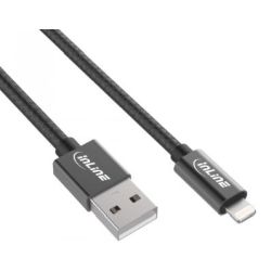 InLine Lightning USB Kabel, schwarz/Alu, 1m MFi-zertifiziert (31411B)