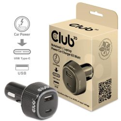 Club3D USB KFZ-Ladegerät 1xUSB C, 1xUSB A, 63W,  12/24V re (CAC-1922)