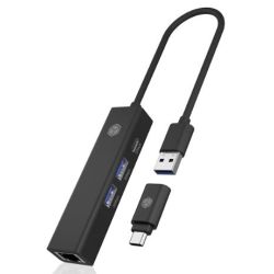 Adapter IcyBox USB3.2 Gen1 Hub + Gigabit LAN 4-in-1 r (IB-HUB1439-LAN)