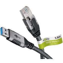 Ethernet-Kabel LAN-Adapter USB-A zu RJ45 5m grau (70692)