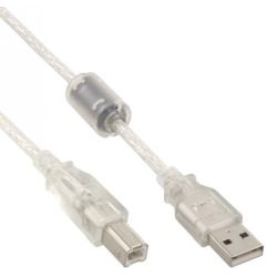 InLine USB 2.0 Kabel, A an B, transparent, mit Ferritkern, 2m (34518)