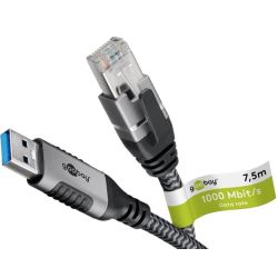 Ethernet-Kabel LAN-Adapter USB-A zu RJ45 7.5m grau (70693)