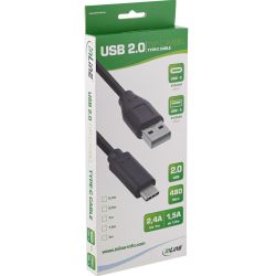 Kabel USB-A 2.0 Stecker zu USB-C 2.0 Stecker 3m schwarz (35733)