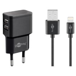 Apple Lightning Dual-Ladeset 12 Watt (schwarz, 1 Meter Kabel) (44995)