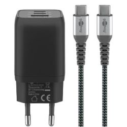 USB-C Schnellladegerät Nano, PD, GaN, 65 Watt, USB-C Textilka (70180)