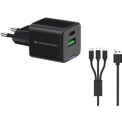 CONCEPTRONIC Ladegerät 2Port  33W,1xUSB-C,1xUSB-A +3-in-1 (ALTHEA16B)