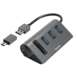 Hama USB-Hub mit Kartenleser grau USB-A/USB-C (200140)