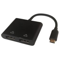 DELTACO USB-C MST Hub 2x 4K/60Hz 2xDP 0,1m schwarz (USBC-2DP)