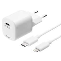 Deltaco PD Ladegerät 20W USB-C+Lightning Kabel 1m weiß (USBC-AC141)