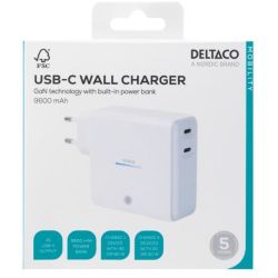 Deltaco Ladegerät 2x USB-C m. Powerbank 9600mAh weiß (PB-Q1004)