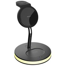 DELTACO Wireless Charger Stand Magnetic 3in1 schwarz (QI-1041)