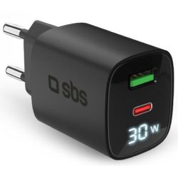 SBS PD Reiselader 30W USB-C/18W USB LCD GaN schw (TETRGANLCD1USB1C30K)