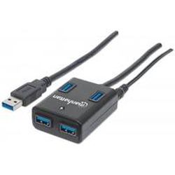 USB-HUB  4-Port Manhattan USB 3.0  schwarz mit Netzteil (162302)
