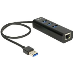 USB-Hub Delock 3-Port USB3.0, +1x Gigabit LAN (62653)