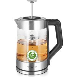 WK-122730 Glas-Wasserkocher/Teekocher silber/schwarz (WK-122730)
