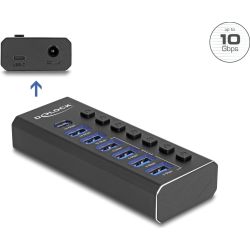 7 Port USB Hub mit Schalter und Beleuchtung schwarz USB-C 3.1 (64326)