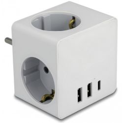 Delock DELOCK Steckdosenwürfel 3-fach mit Kindersicherung und USB (11496)