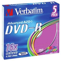 DVD-R 4.7GB 16x, 5er Colour Slimcase (43557)