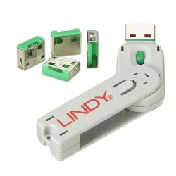 USB Port Schloss (4 Stück) mit Schlüssel: Code GRüN (40451)