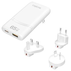 LogiLink Dual-USB GaN-Reiseladegerät 65W weiß (PA0376)