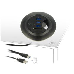 3-port USB Tisch-Hub mit Cardreader schwarz (62869)