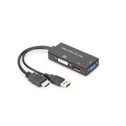 Adapter HDMI 1.4 Stecker zu DVI-D/DisplayPort/VGA (AK-330403-002-S)