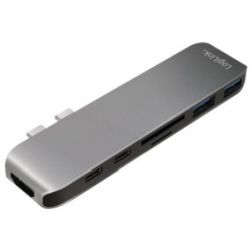 LogiLink Dual USB-C Multifunktion HUB, Aluminium grau (UA0302)