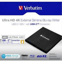 DVW Verbatim ext. Slimline USB3.1 Typ C Blu-ray Brenner extern (43889)
