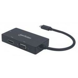 Manhattan USB-C 3in1 Multiport Konverter DVI HDMI VGA-Buchse (152983)